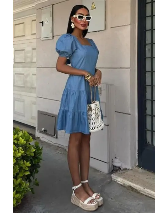 Omarı Elegan Gipe Detaylı Tensel Elbise