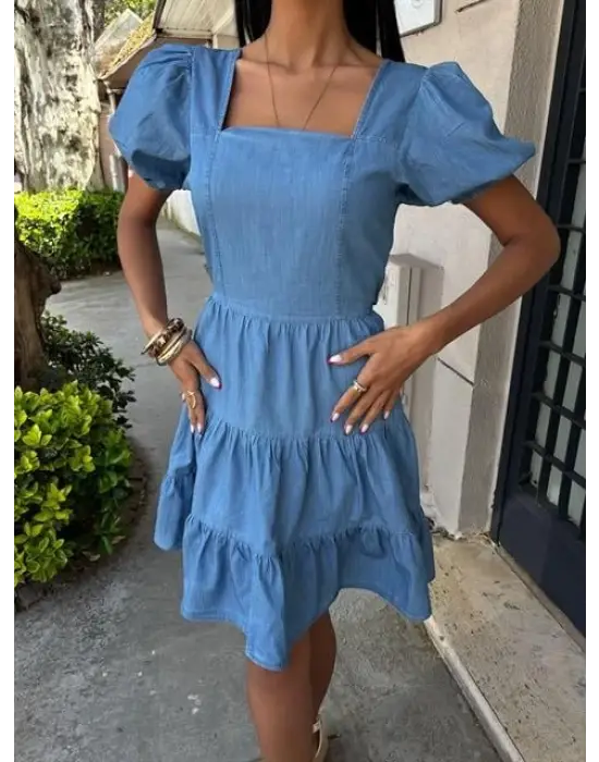 Omarı Elegan Gipe Detaylı Tensel Elbise