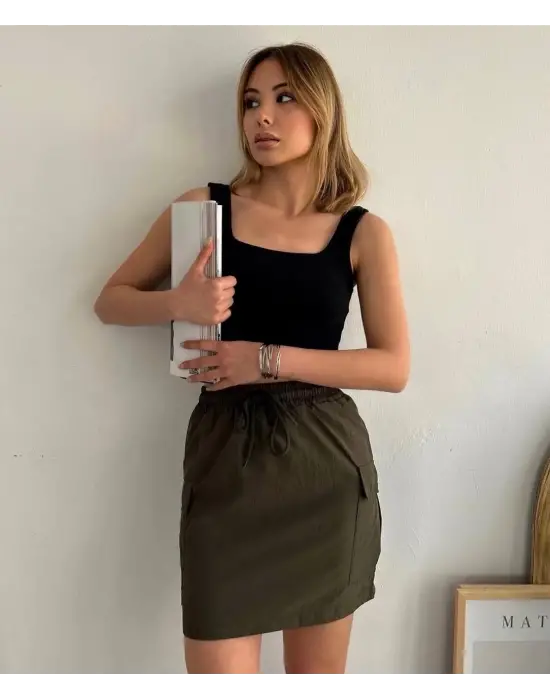 Omarı Haki İnce Paraşüt Kargo Etek - Kargo Pocket S241019