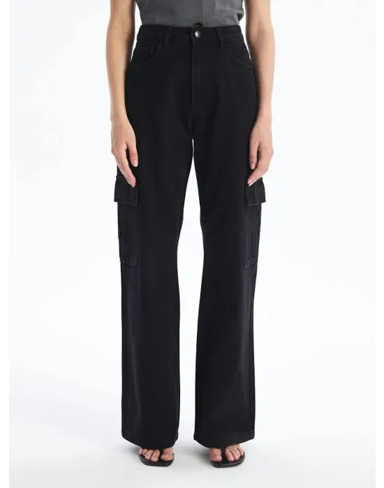 Kargo cep jeans pantolon siyah