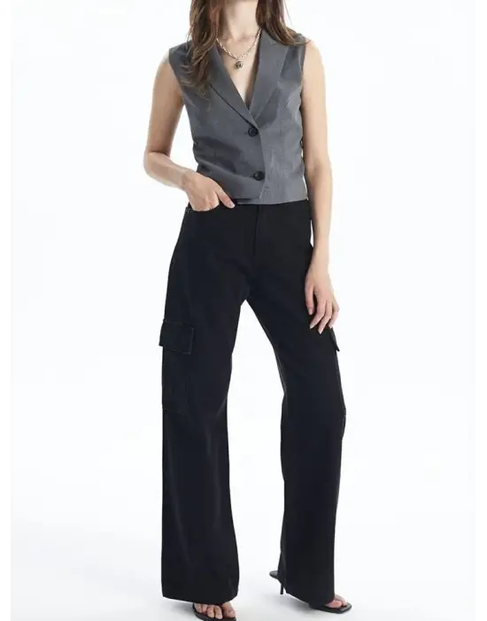 Kargo cep jeans pantolon siyah