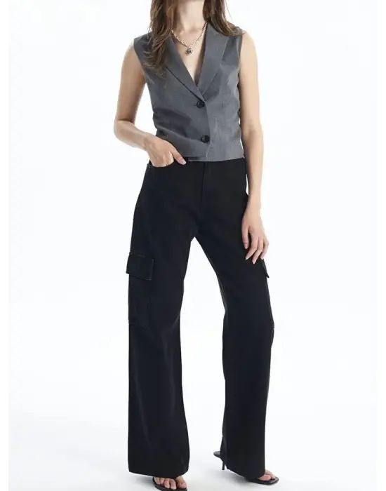 Kargo cep jeans pantolon siyah