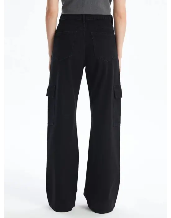 Kargo cep jeans pantolon siyah