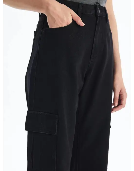 Kargo cep jeans pantolon siyah