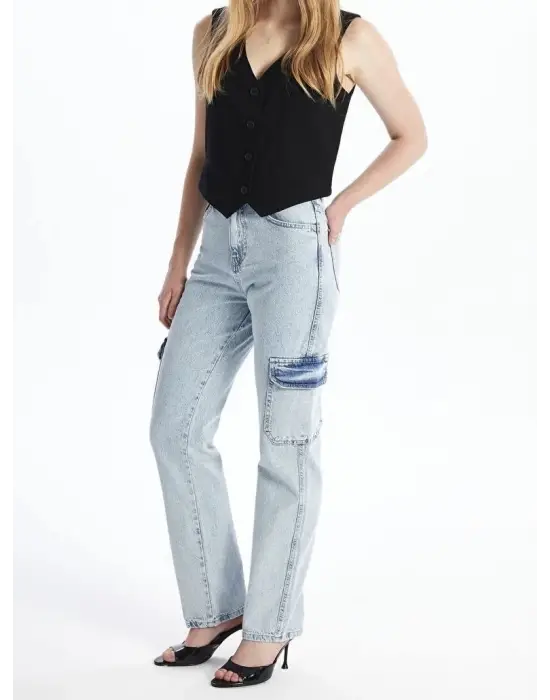 Kargo cep kar yıkama jeans pantolon