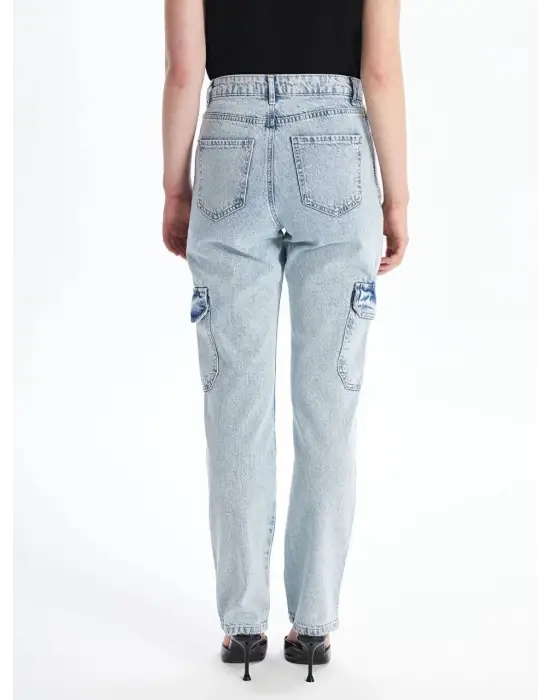 Kargo cep kar yıkama jeans pantolon