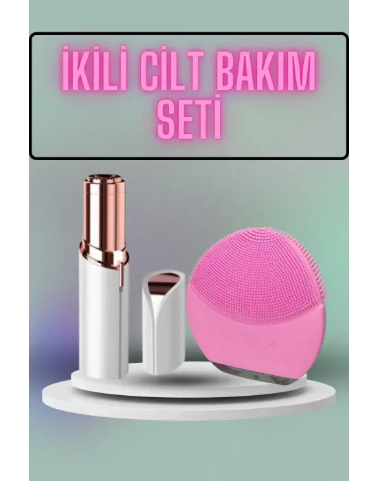 Kaş Bıyık Ve Yüz Epilasyon Aleti Ve Titreşimli Yüz Temizleme Masaj Aleti İkili Set
