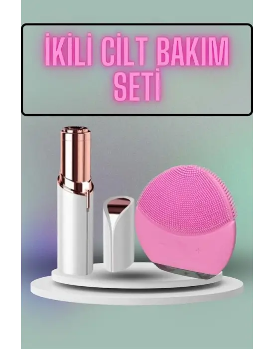 Kaş Bıyık Ve Yüz Epilasyon Aleti Ve Titreşimli Yüz Temizleme Masaj Aleti İkili Set