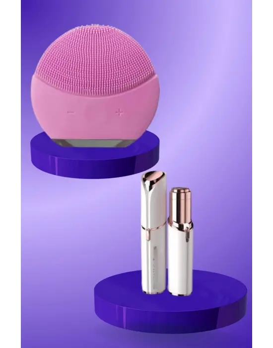 Kaş Bıyık Ve Yüz Epilasyon Aleti Ve Titreşimli Yüz Temizleme Masaj Aleti İkili Set