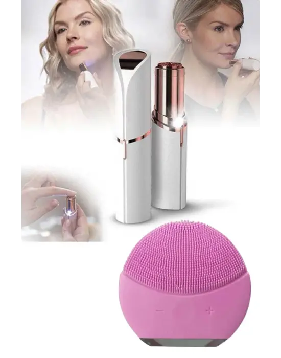Kaş Bıyık Ve Yüz Epilasyon Aleti Ve Titreşimli Yüz Temizleme Masaj Aleti İkili Set