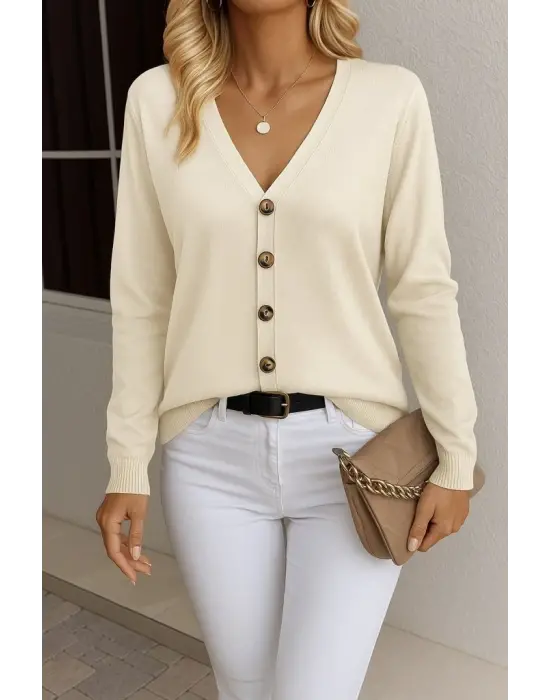 Kasın Uzun Kollu önü Düğmeli Kısa Hırka