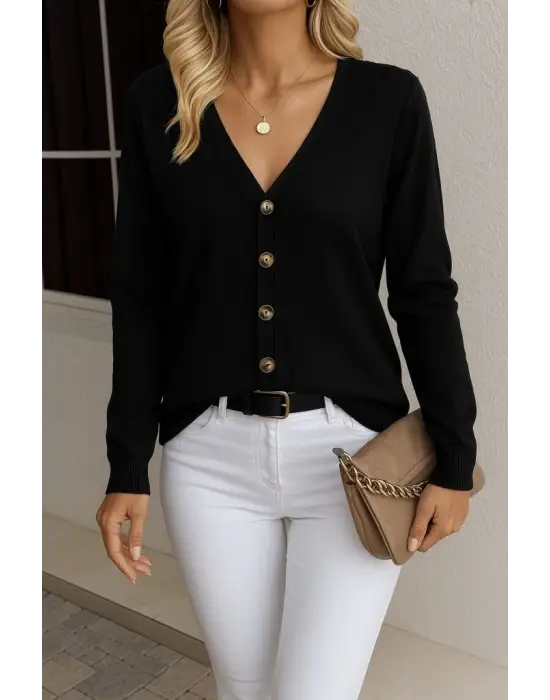 Kasın Uzun Kollu önü Düğmeli Kısa Hırka