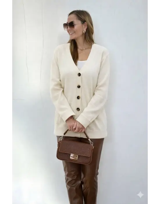 Kısa Hırka Uzun Kollu Düğmeli Kadın Giyim