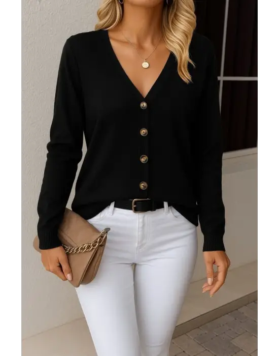 Kasın Uzun Kollu önü Düğmeli Kısa Hırka