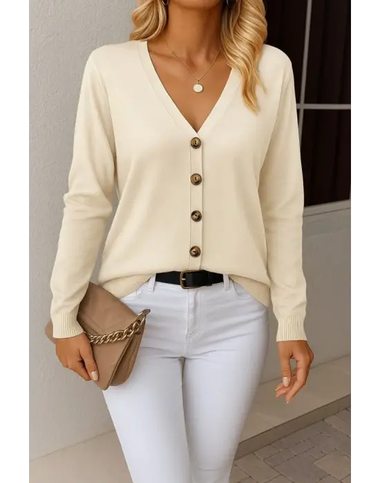 Kasın Uzun Kollu önü Düğmeli Kısa Hırka