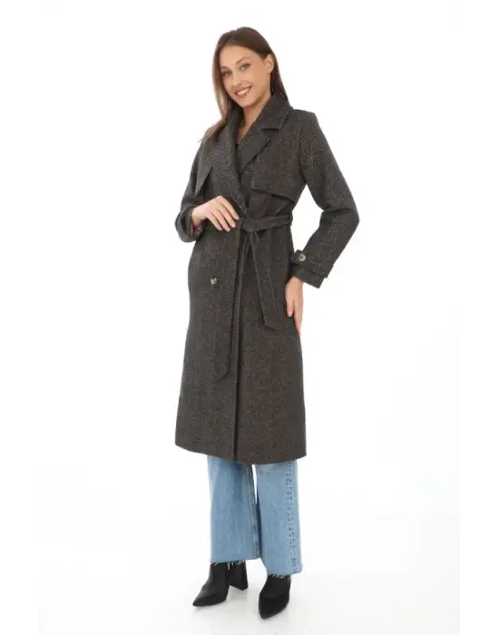 Omarı Kaşmir Uzun Kaşe Kaban - Kahverengi Stili