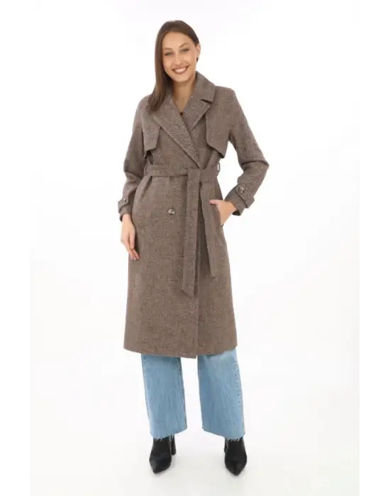 Omarı Kaşmir Uzun Kaşe Kaban - Vizon