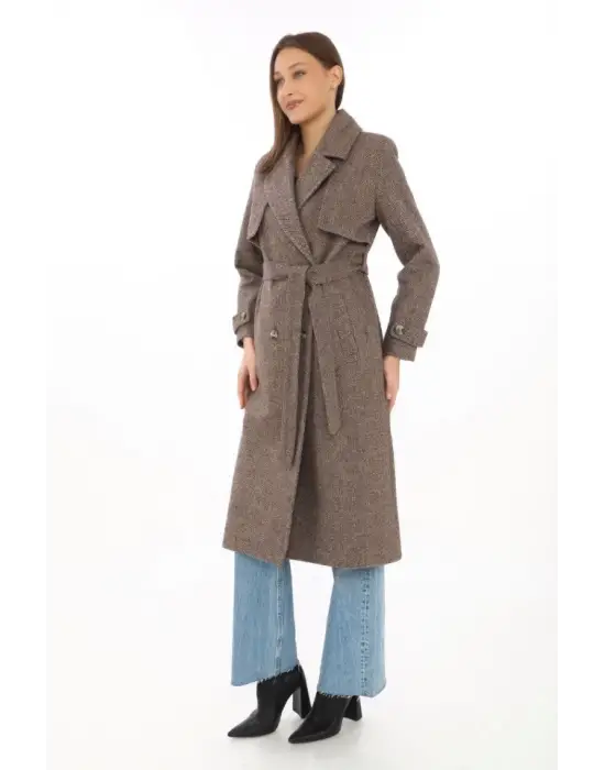 Omarı Kaşmir Uzun Kaşe Kaban - Vizon