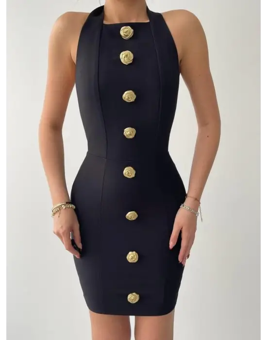 Omarı Zarif Gül Desenli Elbise