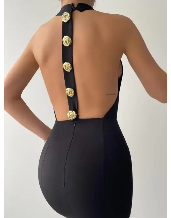 Omarı Zarif Gül Desenli Elbise