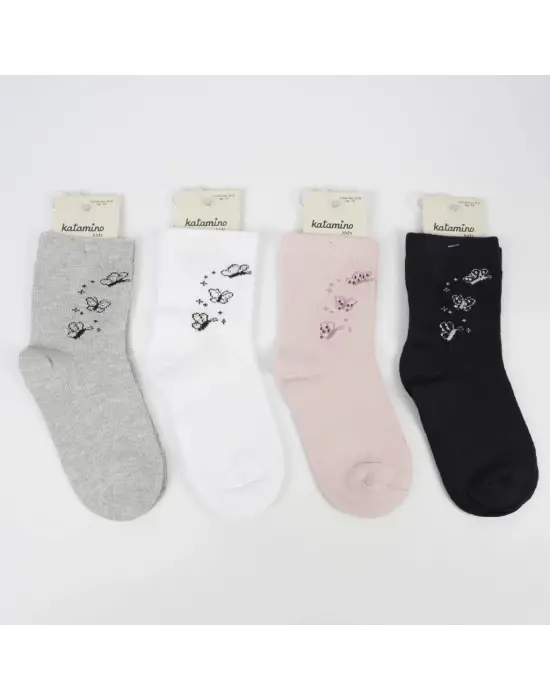 Omarı Renkli Desenli Kız Çocukları İçin Soket Çorap Seti