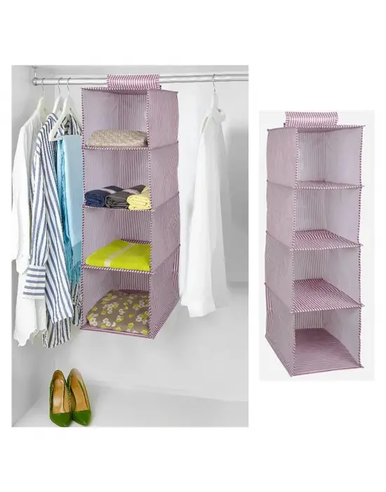 Omarı Katlanabilir Çok Amaçlı 4 Bölmeli Çizgili Bez Organizer