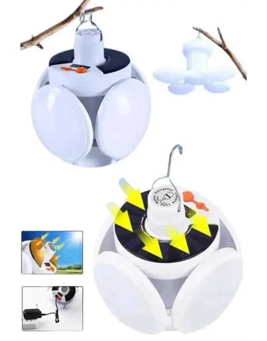 Katlanabilir Askılı Kamp Lambası 5 Kanatlı Pratik Güneş Enerjili