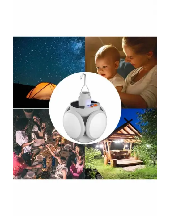 Katlanabilir Askılı Kamp Lambası 5 Kanatlı Pratik Güneş Enerjili