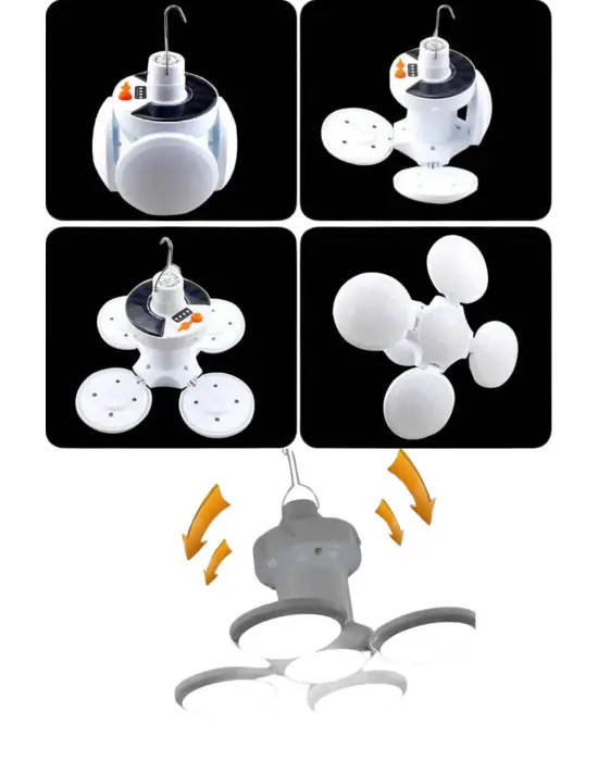 Katlanabilir Askılı Kamp Lambası 5 Kanatlı Pratik Güneş Enerjili