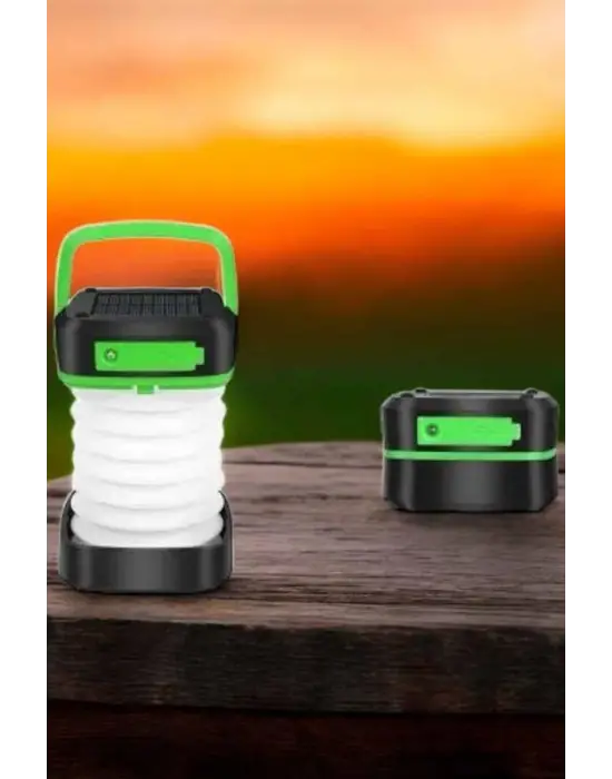 Katlanabilir Kamp Lambası Solar Fener Görünümlü 3 Kademeli Şarjlı