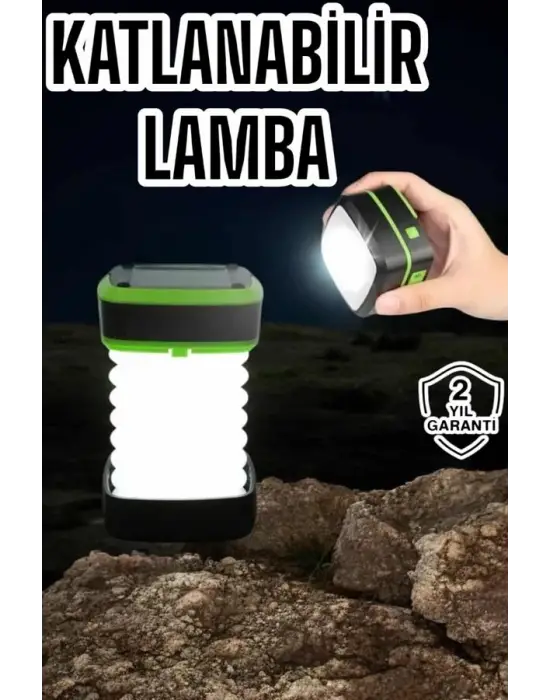 Katlanabilir Kamp Lambası Solar Fener Görünümlü 3 Kademeli Şarjlı