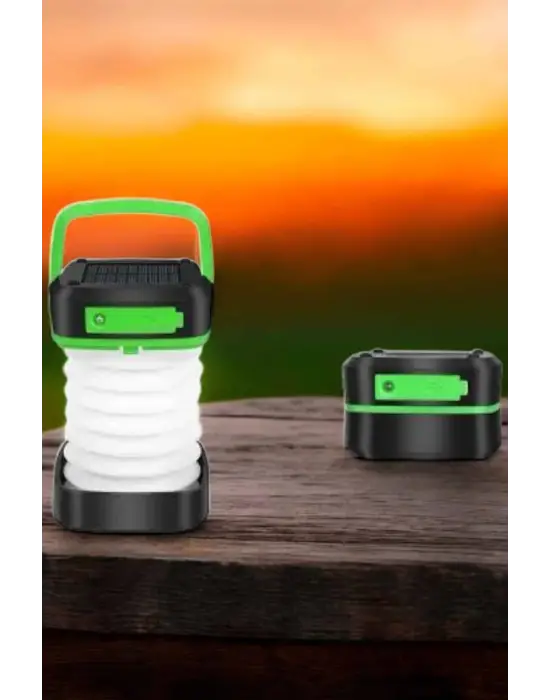 Katlanabilir Kamp Lambası Solar Fener Görünümlü 3 Kademeli Şarjlı