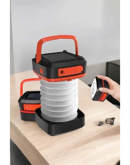 Katlanabilir Kamp Lambası Solar Fener Görünümlü 3 Kademeli Şarjlı