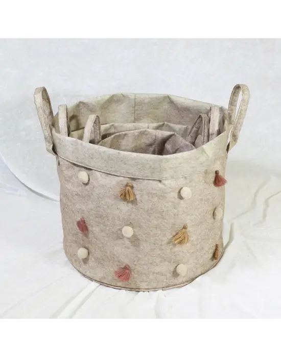 Omarı Pratik Katlanabilir Ponponlu Saklama Kutusu Seti