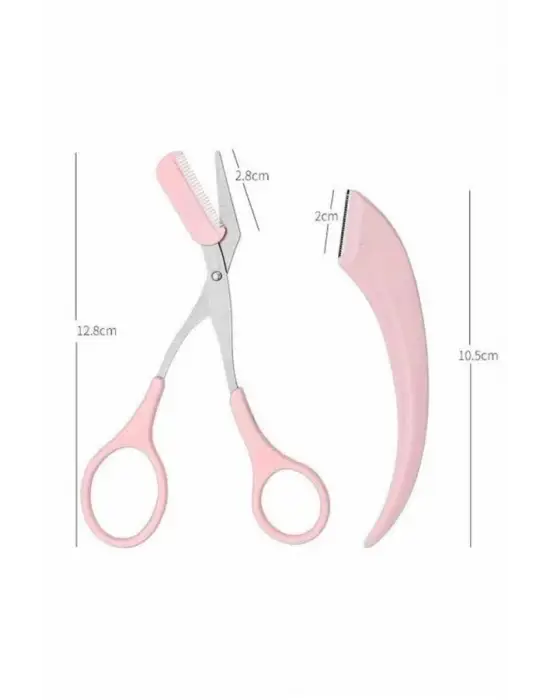 Kavisli Kaş Düzeltici Seti Kaş Makası Ve Kaş Usturası Paslanmaz Çelik Bıçaklı