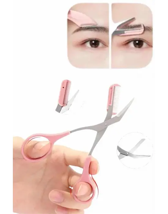 Kavisli Kaş Kirpik Düzeltici Bıyık Alma Taraklı Kaş Makası Yüz Bakım Seti Makas