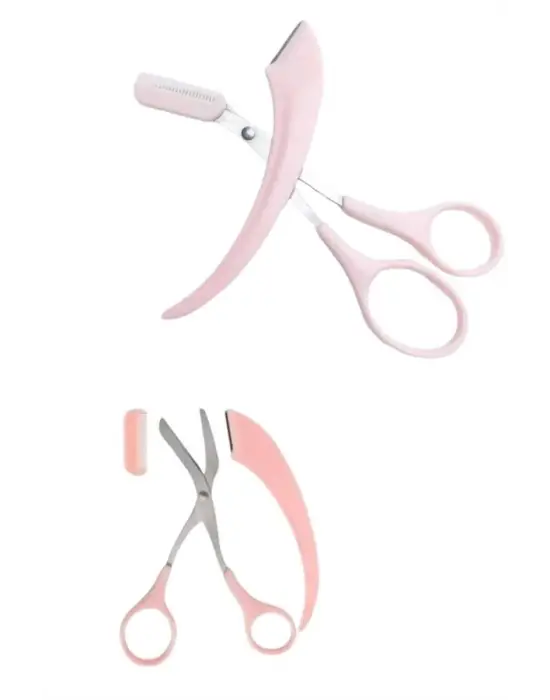 Kavisli Kaş Kirpik Düzeltici Bıyık Alma Taraklı Kaş Makası Yüz Bakım Seti Makas