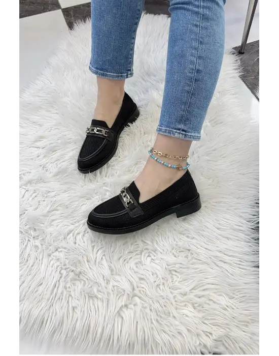 KB-021 Kuback Siyah Triko Siyah Taban U Toka  Günlük Kadın Ayakkabı