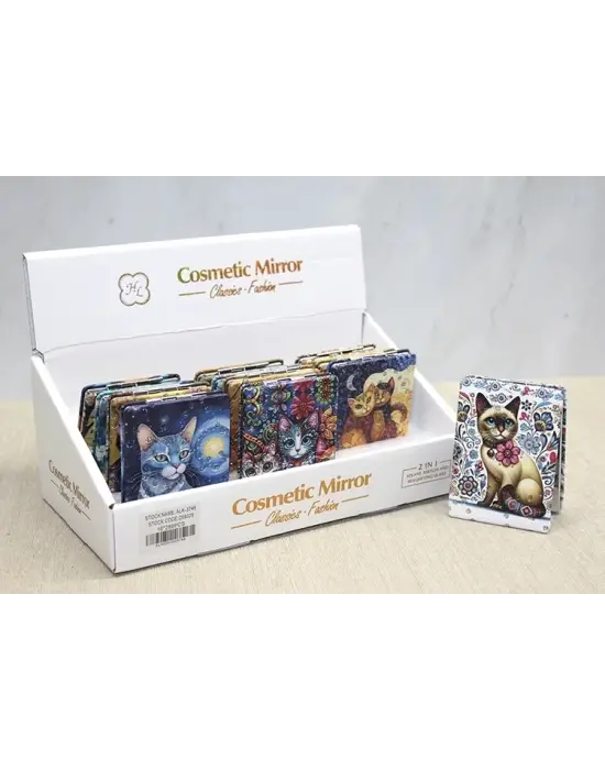 Kedi Taşlı El Aynası Dikdörtgen İnce Alk3748