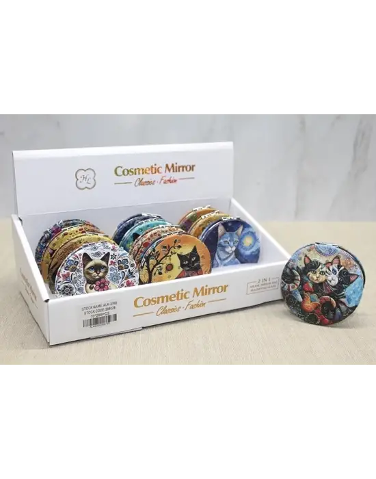 Kedi Taşlı El Aynası Yuvarlak İnce Alk3760