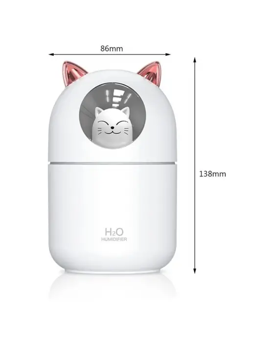 Kedicik Figürlü Hava Nemlendirici – Ultrasonik Soğuk Buhar Makinesi, LED Işıklı Masaüstü Oda Nemlendirici