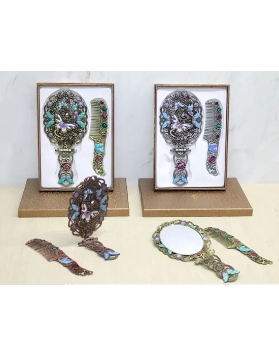 Kelebek Katlanabilir Ayna Ve Tarak Seti Büyük Boy