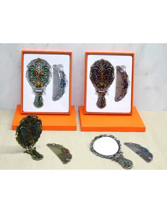 Kelebek Katlanabilir Ayna Ve Tarak Seti Orta Boy