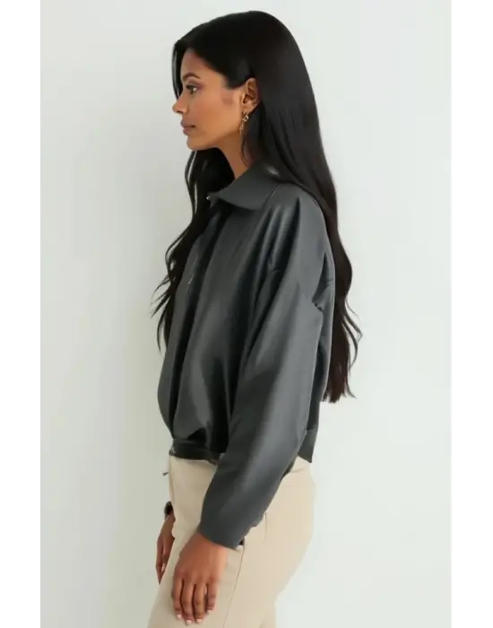 Kemer Detaylı Deri Ceket 1056 - Siyah