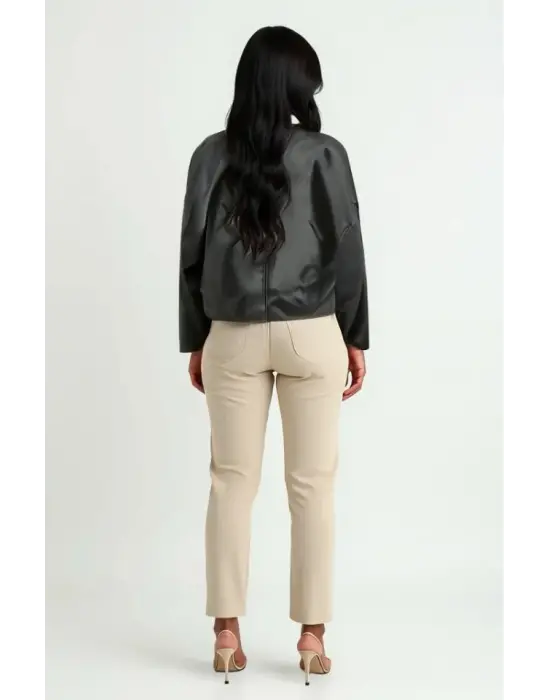 Kemer Detaylı Deri Ceket 1056 - Siyah