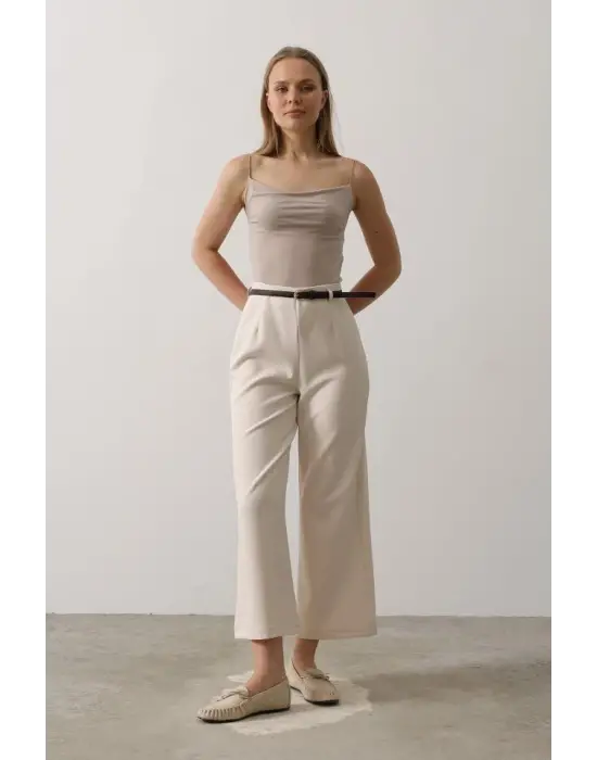 Kemer Pens Detaylı Pantolon - Bej