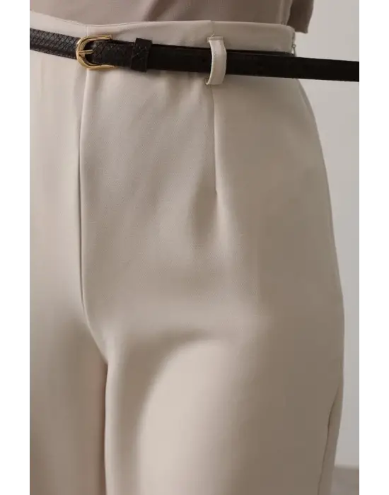 Kemer Pens Detaylı Pantolon - Bej