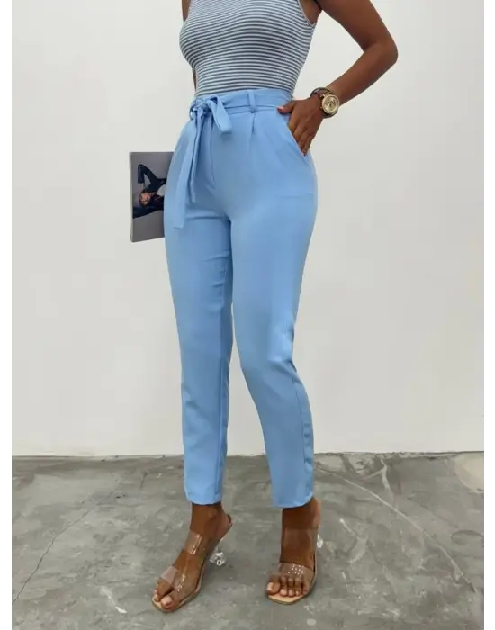 Omarı Kemerli Bilek Pantolon - Bebe Mavi