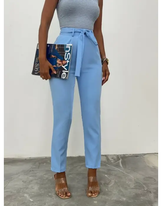 Omarı Kemerli Bilek Pantolon - Bebe Mavi