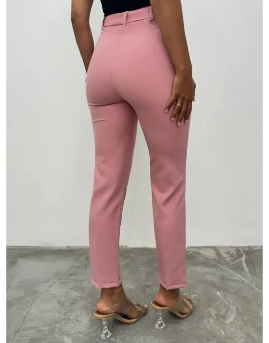 Kemerli Bilek Pantolon     -Pudra